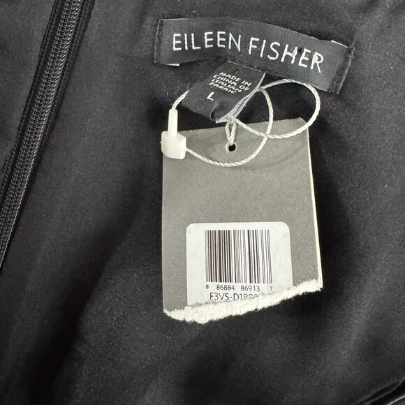 Eileen Fisher Ponte Dress Large Black Sleeveless Leather Trim NWT‎ DR-1730 - Picture 9 of 12